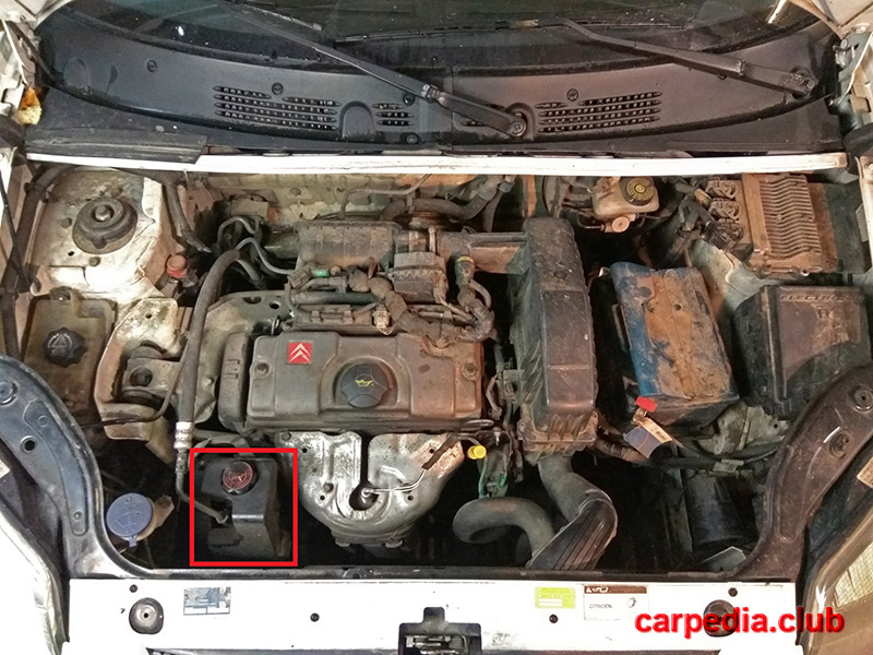 Расположение бачка гидроусилителя руля Citroen Berlingo I 2002 - 2012