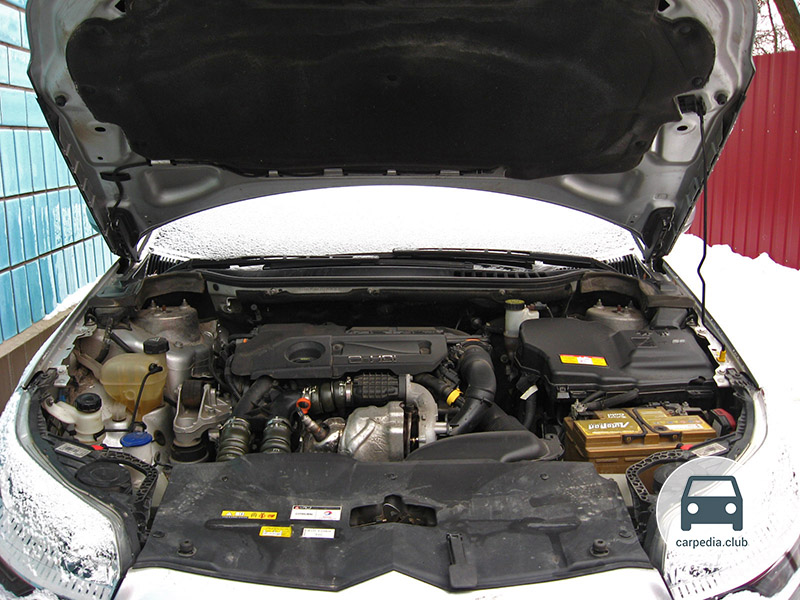 Откритый капот автомобиля Citroen C5 II