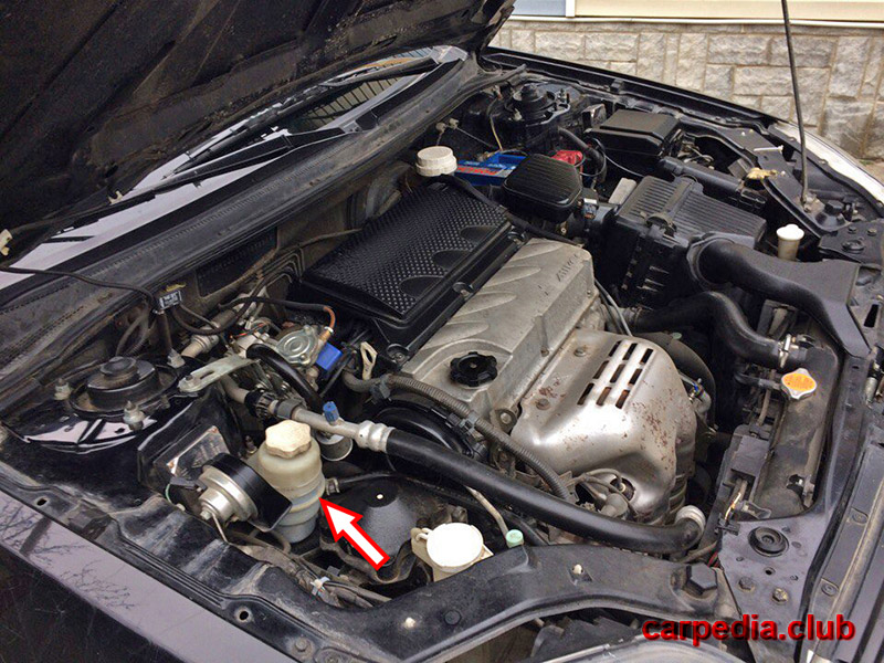 Расположение бачка гидроусилителя руля на автомобиле Mitsubishi Galant IX